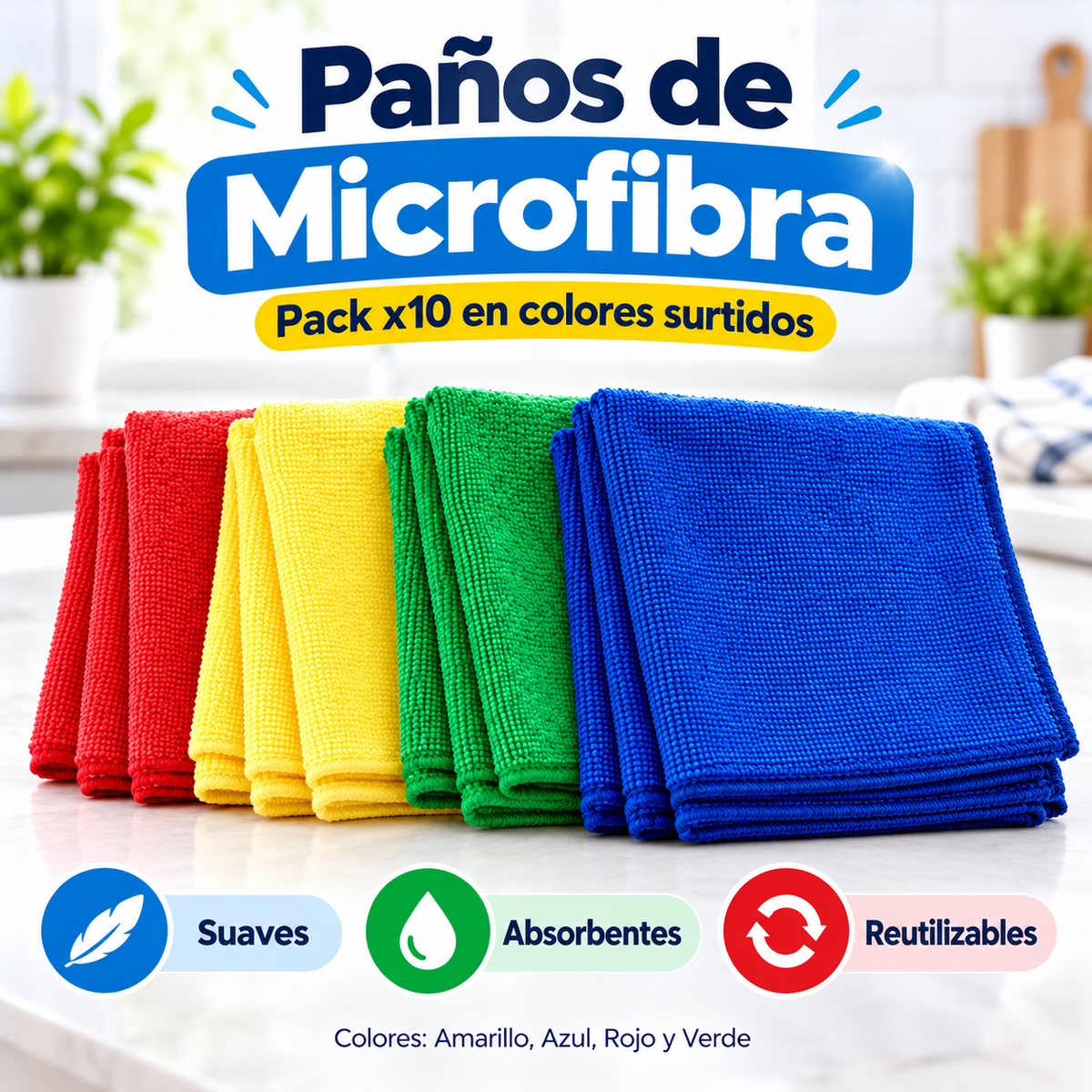 Pack x10 paños Microfibra | Absorben, No Rayan y Duran Años