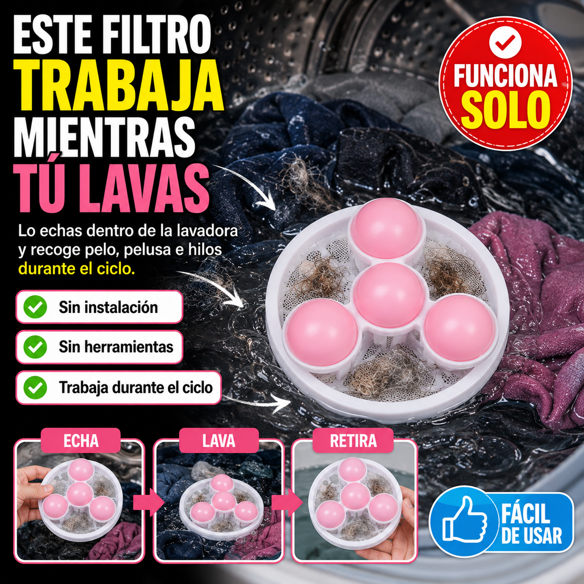 Filtro Quita Motas para Lavadora | Ropa sin pelusa ni pelo de mascota