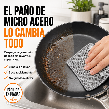 Pack x10 Paños de Micro Acero Multiusos | Limpia la Grasa Más Difícil Sin Rayar Tus Ollas