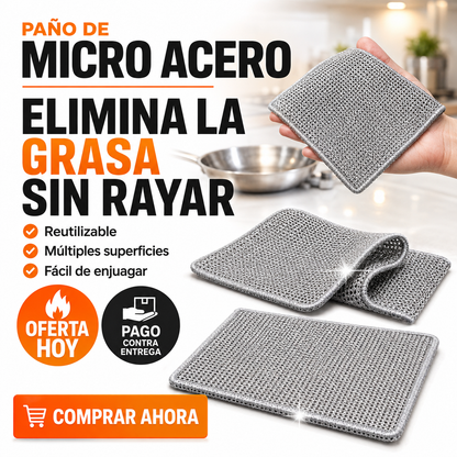 Pack x10 Paños de Micro Acero Multiusos | Limpia la Grasa Más Difícil Sin Rayar Tus Ollas