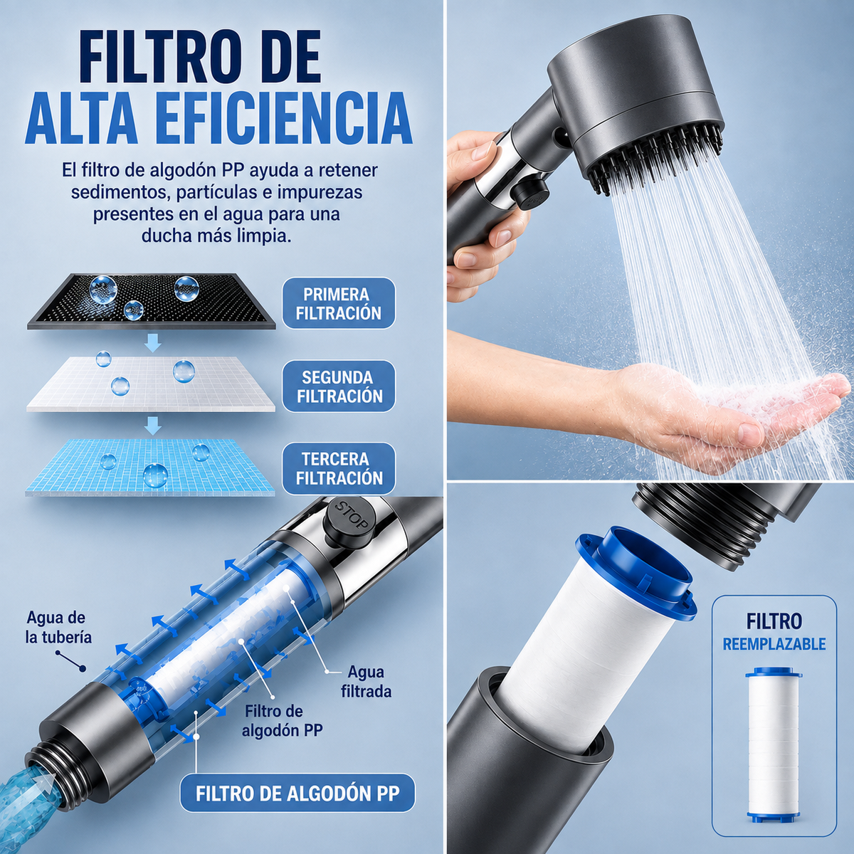 AquaPulse™ | Regadera con Filtro e Hidromasaje
