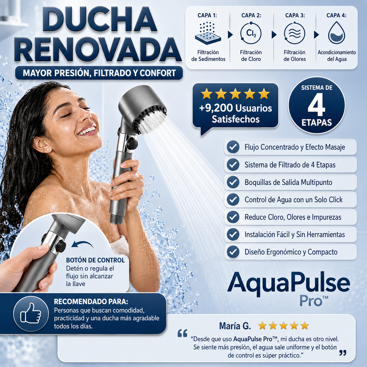 AquaPulse™ | Regadera con Filtro e Hidromasaje