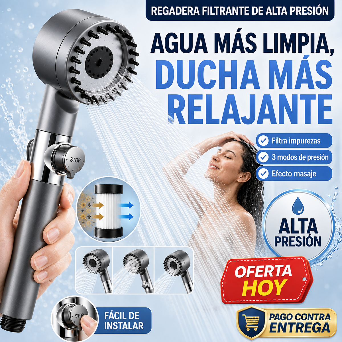 AquaPulse™ | Regadera con Filtro e Hidromasaje
