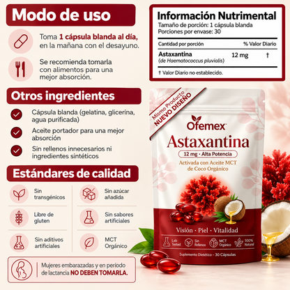 Astaxantina 12mg – El Antioxidante Más Potente para Todo tu Cuerpo