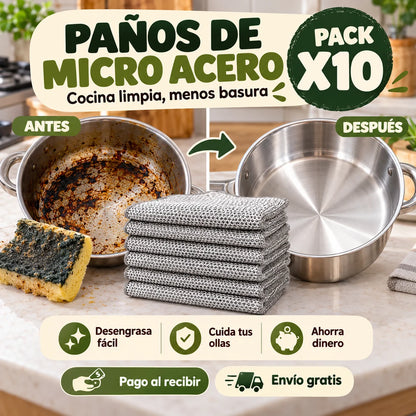 Pack x10 Paños de Micro Acero | Limpia Más, Tira Menos Esponjas