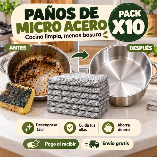 Pack x10 Paños de Micro Acero | Limpia Más, Tira Menos Esponjas